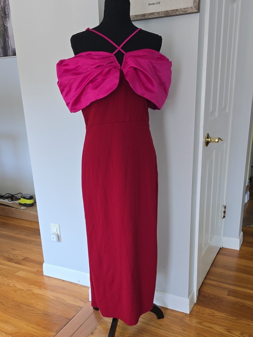 SHEIN Fuchsia Bow-Accent Red Maxi Dress